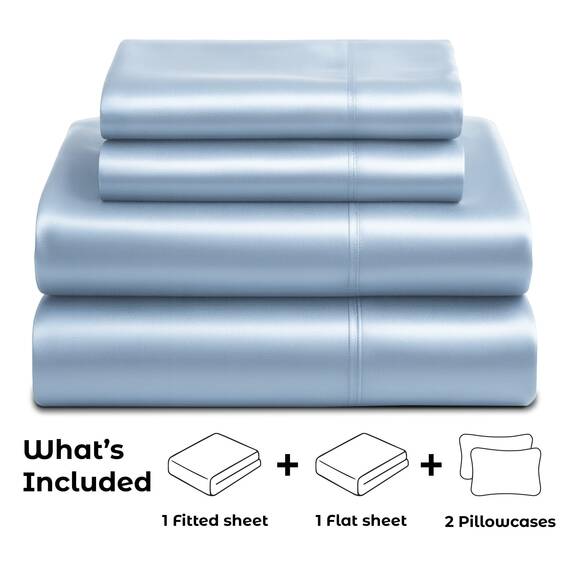 Satin Sheets Queen [4-teilig, Babyblau] Luxuriöses seidiges Hotel-Bettwäsche-Set, extra weiches 1800 Mikrofaser, knitterfrei, farbecht, schmutzabweisend, tiefes Spannbetttuch, Bettlaken, Kissenbezüge