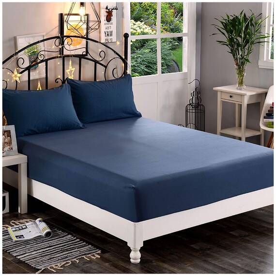Elegant Comfort 1500 Premium-Hotelqualität, 1-teiliges Spannbetttuch, weichste Qualität, Mikrofaser, Tiefe Tasche bis zu 40,6 cm, Knitter- und lichtbeständig, King-Size-Bett, Marineblau