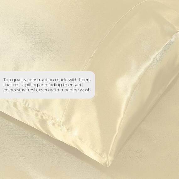 Pure Bedding Satin-Bettlaken für Kingsize-Bett, 4-teilig, elfenbeinfarben, schmutzabweisend – Spannbettlaken mit tiefen Taschen, Bettlaken und Kissenbezügen