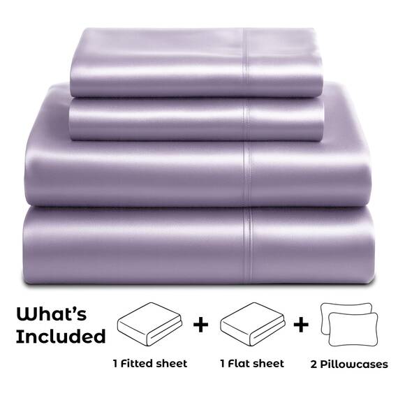 Pure Bedding Satin Sheets California King [4-teilig, Lavendel] Hotel-Luxus-Bettwäsche-Set, seidige Mikrofaser, knitterfrei, tiefes Spannbetttuch, Bettlaken und Kissenbezüge