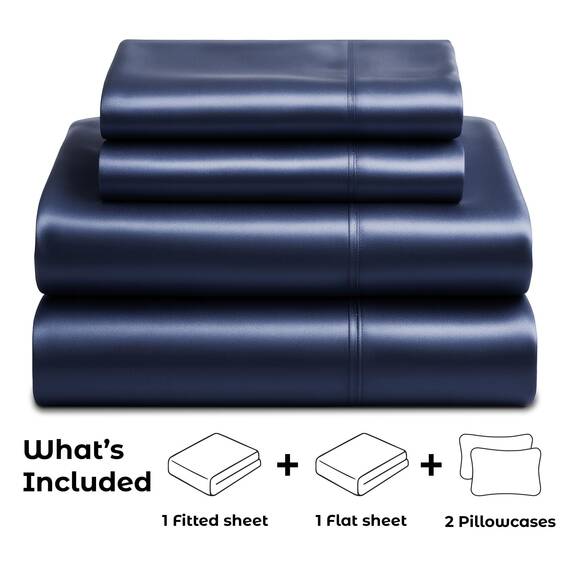 Satin Sheets California King [4-teilig, Mitternachtsblau] Hotel-Luxus-Bettwäsche-Set, weiche Mikrofaser, knitterfrei, farbecht, schmutzabweisend, tiefes Spannbetttuch, Bettlaken, Kissenbezüge
