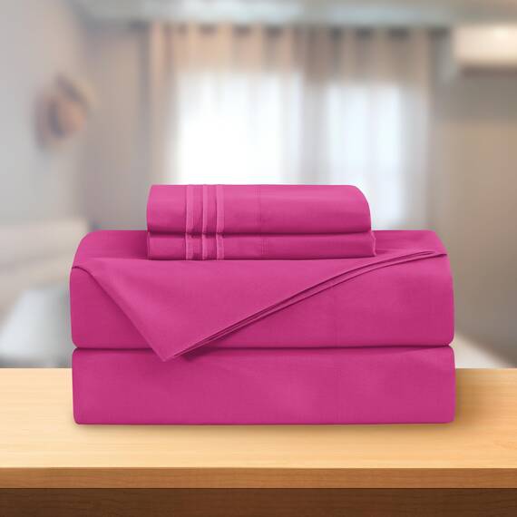 Elegant Comfort Luxuriöses 4-teiliges Bettlaken-Set – Luxus-Bettwäsche 1500 Premium-Hotelqualität, Mikrofaser, knitterfrei, kühl und atmungsaktiv, einfache elastische Passform, Kingsize, Hot Pink