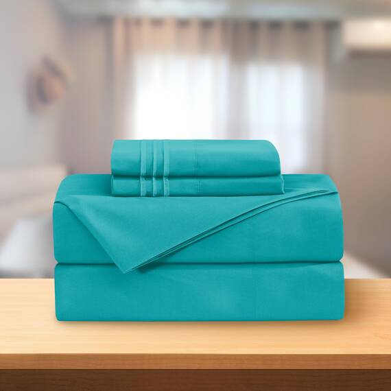Elegant Comfort Luxuriöses 4-teiliges Bettwäsche-Set, luxuriöse Bettwäsche aus 1500 Premium-Mikrofaser, Hotelqualität, knitterfrei, kühl und atmungsaktiv, leicht elastisch, voll, Blaugrün
