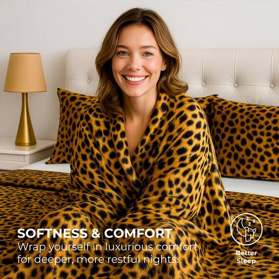 Satin Sheets California King [4-teilig, Goldener Leopardenmuster] luxuriöses seidiges Bettlaken-Set, extra weiches 1800 Mikrofaser, knitterfrei, farbecht, schmutzabweisend – tiefes Spannbetttuch