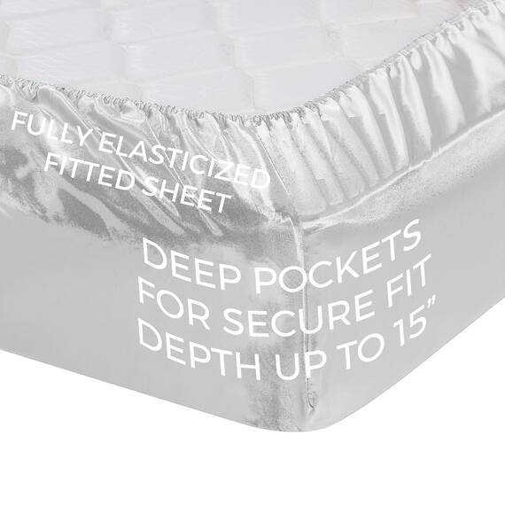 Pure Bedding Satin-Bettlaken für King-Size-Bett [4-teilig, weiß] luxuriös, schmutzabweisend – Spannbettlaken mit tiefen Taschen, Bettlaken und Kissenbezügen