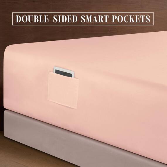 Elegant Comfort Luxus-Bettwäsche-Set, 4-teilig, 1500, hochwertige Mikrofaser, Rundumgummi, 45,7 - 61 cm tiefes Spannbetttuch, extra tiefe Bettlaken, Queensize, Blush Pink
