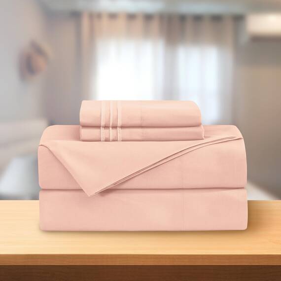 Elegant Comfort Luxuriöses 4-teiliges Bettwäsche-Set, luxuriöse Bettwäsche aus 1500 Premium-Mikrofaser, Hotelqualität, knitterfrei, kühl und atmungsaktiv, leicht elastisch, Blush Pink