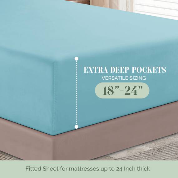 Elegant Comfort 4-teiliges Bettlaken-Set, luxuriöse Bettwäsche, 1500, hochwertige Mikrofaser, rundum elastisch, 45,7-61 cm tief, extra Tiefe Bettlaken, Twin/Twin XL, Babyblau