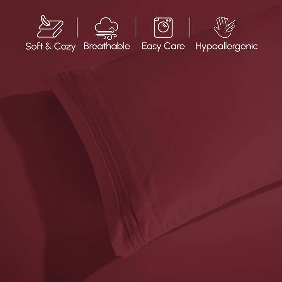 Elegant Comfort 4-teiliges Bettlaken-Set, luxuriöse Bettwäsche, 1500, hochwertige Mikrofaser, Rundumgummi, 45,7 - 61 cm tiefes Spannbetttuch, extra tiefe Bettlaken, Queen-Size-Bett, Burgunderrot