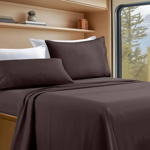 Elegant Comfort Luxuriöses 4-teiliges Bettlaken-Set, luxuriöse Bettwäsche aus 1500 Premium-Mikrofaser in Hotelqualität, knitterfrei, kühl und atmungsaktiv, leicht elastisch, kurzes Queen-Size-Bett,