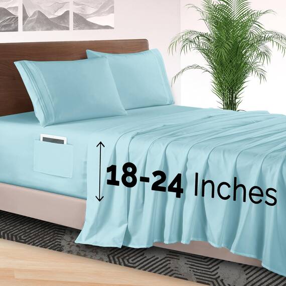 Elegant Comfort 4-teiliges Bettlaken-Set, luxuriöse Bettwäsche, 1500, hochwertige Mikrofaser, rundum elastisch, 45,7-61 cm tief, extra Tiefe Bettlaken, Twin/Twin XL, Babyblau