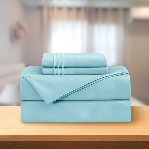 Elegant Comfort Luxuriöses 4-teiliges Bettwäsche-Set, luxuriöse Bettwäsche aus 1500 Premium-Mikrofaser, Hotelqualität, knitterfrei, kühl und atmungsaktiv, leicht elastisch, Babyblau