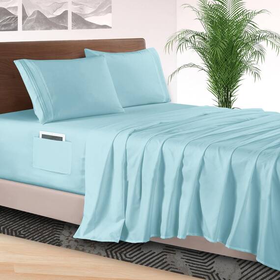 Elegant Comfort 4-teiliges Bettlaken-Set, luxuriöse Bettwäsche, 1500, hochwertige Mikrofaser, rundum elastisch, 45,7-61 cm tief, extra Tiefe Bettlaken, Twin/Twin XL, Babyblau