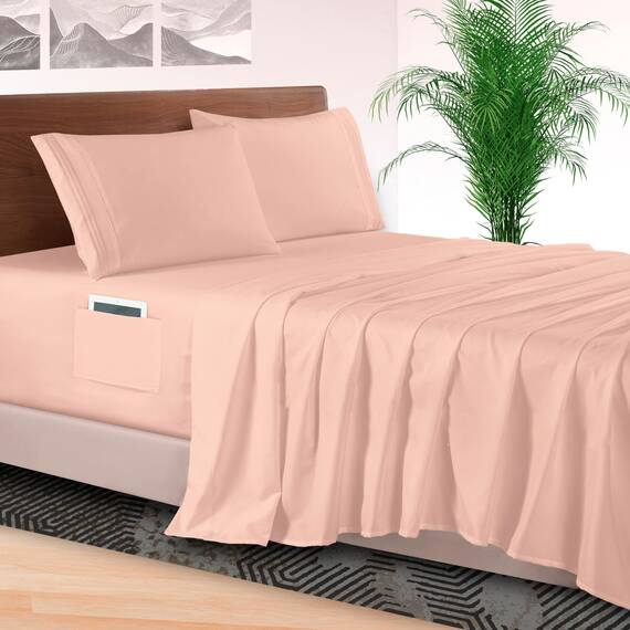 Elegant Comfort 4-teiliges Bettlaken-Set, luxuriöse Bettwäsche, 1500, hochwertige Mikrofaser, rundum elastisch, 45,7-61 cm tiefes Spannbetttuch, extra Tiefe Bettlaken, Twin/Twin XL, Blush Pink