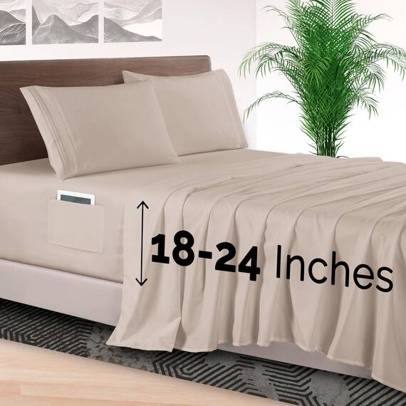 Elegant Comfort 4-teiliges Bettwäsche-Set, luxuriöse Bettwäsche aus 1500 Premium-Mikrofaser, Hotelqualität, rundum elastisch, 45,7 - 61 cm tiefes Spannbetttuch, extra tiefe Bettlaken, Full, Cremebeige