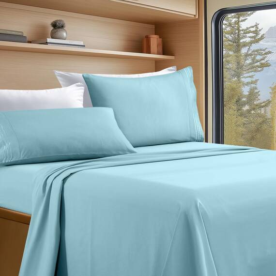 Elegant Comfort Luxuriöses 4-teiliges Bettlaken-Set, luxuriöse Bettwäsche aus 1500 Premium-Mikrofaser in Hotelqualität, knitterfrei, kühl und atmungsaktiv, leicht elastisch, Wohnmobil, kurzes
