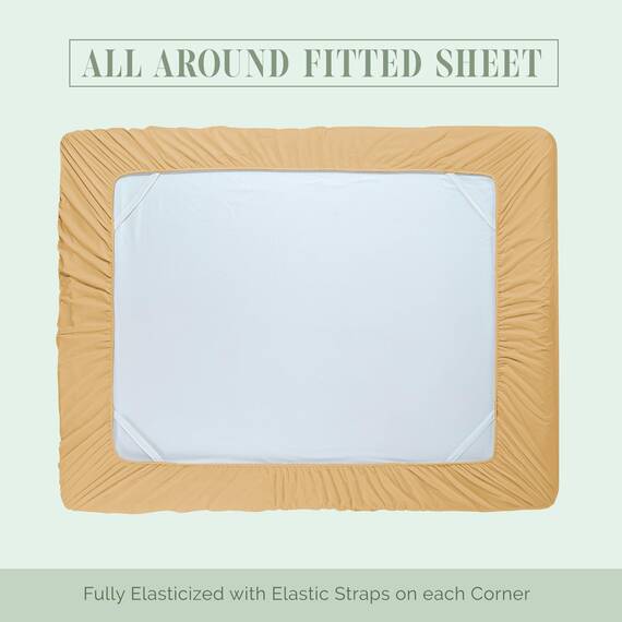Elegant Comfort Luxus-Bettwäsche-Set, 4-teilig, 1500, hochwertige Mikrofaser, Rundumgummi, 45,7-61 cm tiefes Spannbetttuch, extra Tiefe Bettlaken, Queensize, Kamel-Gold