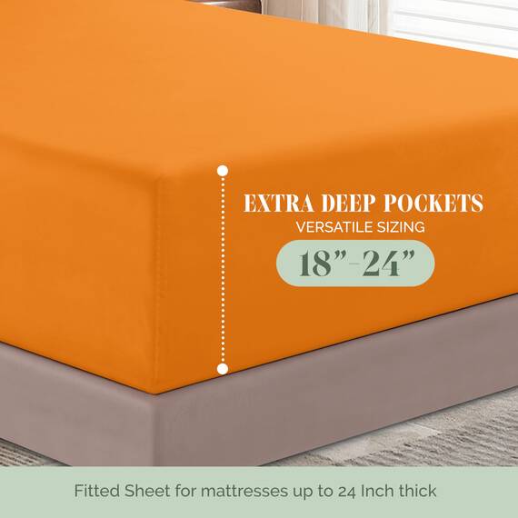 Elegant Comfort 4-teiliges Bettlaken-Set, luxuriöse Bettwäsche 1500, hochwertige Mikrofaser, rundum elastisch, 45,7 - 61 cm tiefes Spannbetttuch, extra tiefe Bettlaken, Full, Persimmon