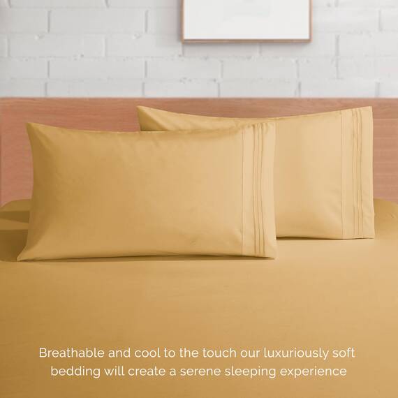 Elegant Comfort 4-teiliges Bettlaken-Set, luxuriöse Bettwäsche 1500, hochwertige Mikrofaser, rundum elastisch, 45,7-61 cm tiefes Spannbetttuch, extra Tiefe Bettlaken, California King, Camel-Gold