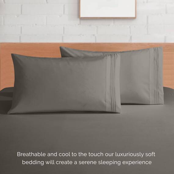 Elegant Comfort 4-teiliges Bettlaken-Set, luxuriöse Bettwäsche, 1500 Premium-Mikrofaser, Hotelqualität, Rundumgummi, 45,7 - 61 cm tiefes Spannbetttuch, extra tiefe Bettlaken, California King, Grau