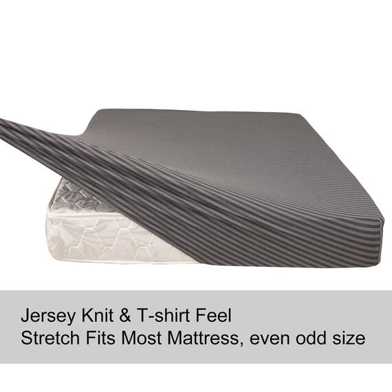 N&Y Home Queen-Size-Spannbetttuch, 4-Wege-Stretch-Jersey-Strick, T-Shirt-Gefühl & ultraweich, rutschfest & eng anliegende Passform für Matratzen (tief: 12.7 cm - 40.6 cm) – Grau gestreift, Queen