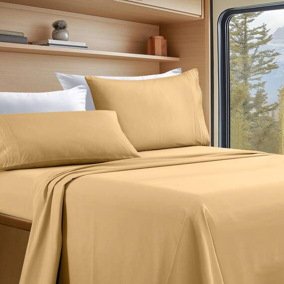 Elegant Comfort Luxuriöses 4-teiliges Bettlaken-Set, luxuriöse Bettwäsche aus 1500 Premium-Mikrofaser in Hotelqualität, knitterfrei, kühl und atmungsaktiv, leicht elastisch, kurzes Queen-Size-Bett,