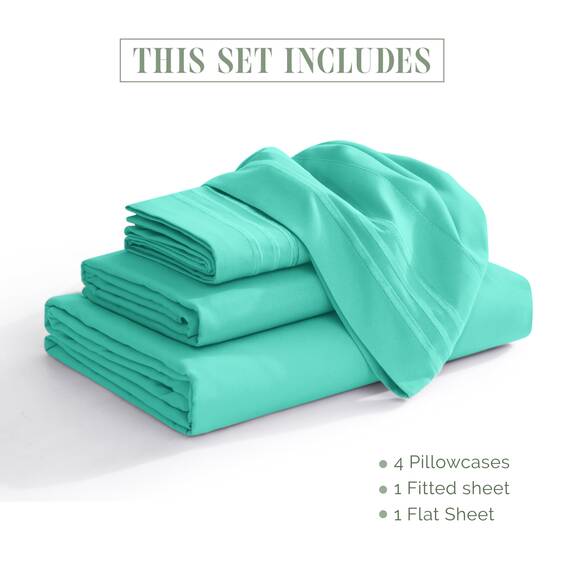Elegant Comfort 4-teiliges Bettlaken-Set, luxuriöse Bettwäsche 1500, hochwertige Mikrofaser, rundum elastisch, 45,7 - 61 cm tiefes Spannbetttuch, extra tiefe Bettlaken, voll, paradiesisches Blaugrün