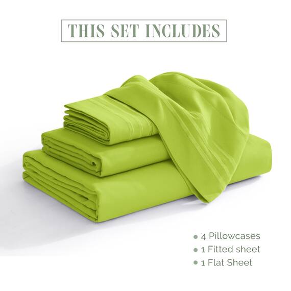 Elegant Comfort Luxuriöses 4-teiliges Bettwäsche-Set, luxuriöse Bettwäsche aus 1500 Premium-Mikrofaser, Hotelqualität, knitterfrei, kühl und atmungsaktiv, leicht elastisch, Neongrün