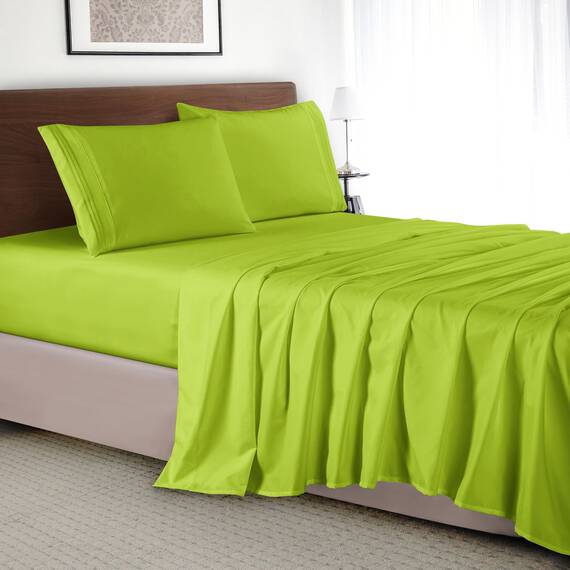 Elegant Comfort Luxuriöses 4-teiliges Bettwäsche-Set, luxuriöse Bettwäsche aus 1500 Premium-Mikrofaser, Hotelqualität, knitterfrei, kühl und atmungsaktiv, leicht elastisch, Neongrün