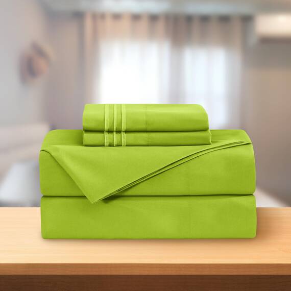 Elegant Comfort Luxuriöses 4-teiliges Bettwäsche-Set, luxuriöse Bettwäsche aus 1500 Premium-Mikrofaser, Hotelqualität, knitterfrei, kühl und atmungsaktiv, leicht elastisch, Neongrün