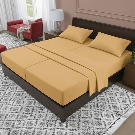 Elegant Comfort Luxuriöses 5-teiliges Bettlaken-Set, luxuriöse Bettwäsche aus 1500 Premium-Mikrofaser in Hotelqualität, knitterfrei, kühl und atmungsaktiv, leicht elastisch, geteiltes Kingsize-Bett,