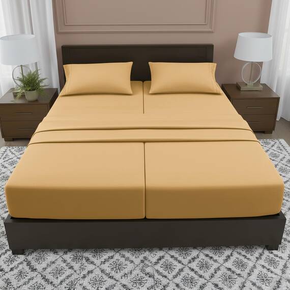 Elegant Comfort Luxuriöses 5-teiliges Bettlaken-Set, luxuriöse Bettwäsche aus 1500 Premium-Mikrofaser in Hotelqualität, knitterfrei, kühl und atmungsaktiv, leicht elastisch, geteiltes Kingsize-Bett,