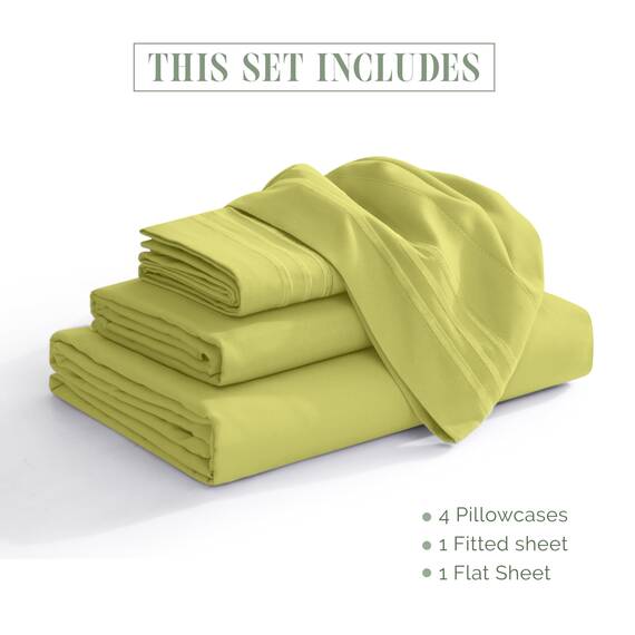 Elegant Comfort Luxus-Bettlaken-Set, 4-teilig, Fadenzahl 1500, ägyptische Qualität, Mikrofaser, knitterfrei, kühl und atmungsaktiv, leicht elastisch, vollständig, Pistaziengrün