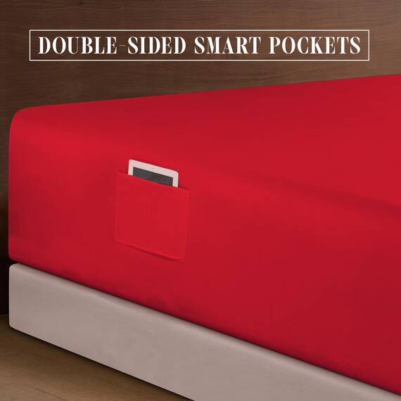 Elegant Comfort 4-teiliges Bettlaken-Set, luxuriöse Bettwäsche aus 1500 Premium-Mikrofaser, Hotelqualität, rundum elastisch, 45,7-61 cm tiefes Spannbetttuch, extra Tiefe Bettlaken, Kingsize, Rot