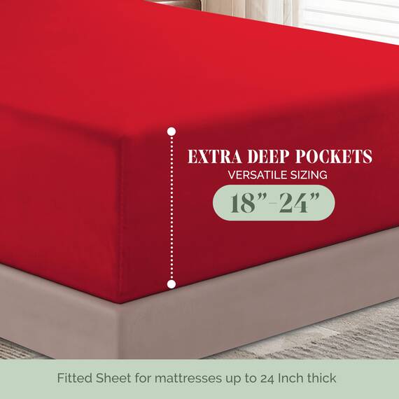 Elegant Comfort 4-teiliges Bettlaken-Set, luxuriöse Bettwäsche, 1500 Premium-Mikrofaser, Hotelqualität, Rundumgummi, 45,7 - 61 cm tiefes Spannbetttuch, extra tiefe Bettlaken, California King, Rot