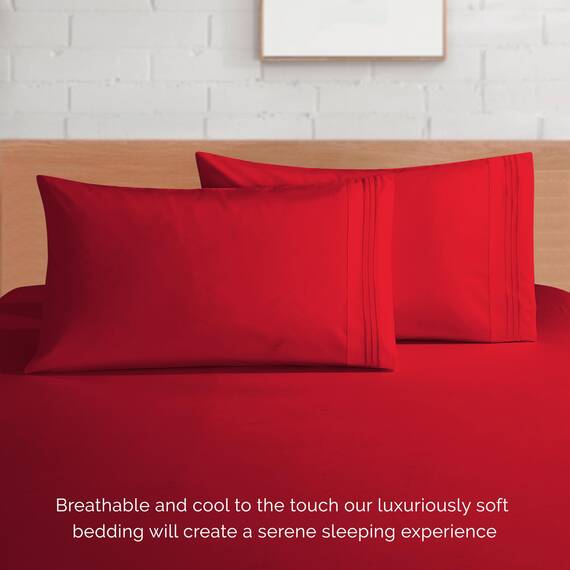 Elegant Comfort 4-teiliges Bettlaken-Set, luxuriöse Bettwäsche, 1500 Premium-Mikrofaser, Hotelqualität, Rundumgummi, 45,7 - 61 cm tiefes Spannbetttuch, extra tiefe Bettlaken, California King, Rot