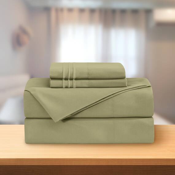 Elegant Comfort Luxuriöses 4-teiliges Bettwäsche-Set, luxuriöse Bettwäsche aus 1500 Premium-Mikrofaser, Hotelqualität, knitterfrei, kühl und atmungsaktiv, leicht elastisch, Salbeigrün