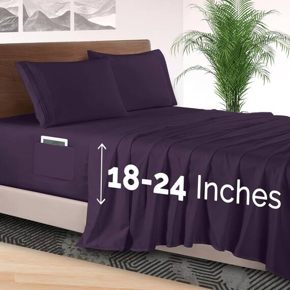 Elegant Comfort 4-teiliges Bettwäsche-Set, luxuriöse Bettwäsche aus 1500 Premium-Mikrofaser, Hotelqualität, rundum elastisch, 45,7 - 61 cm tiefes Spannbetttuch, extra tiefe Bettlaken, Queen-Size-Bett,
