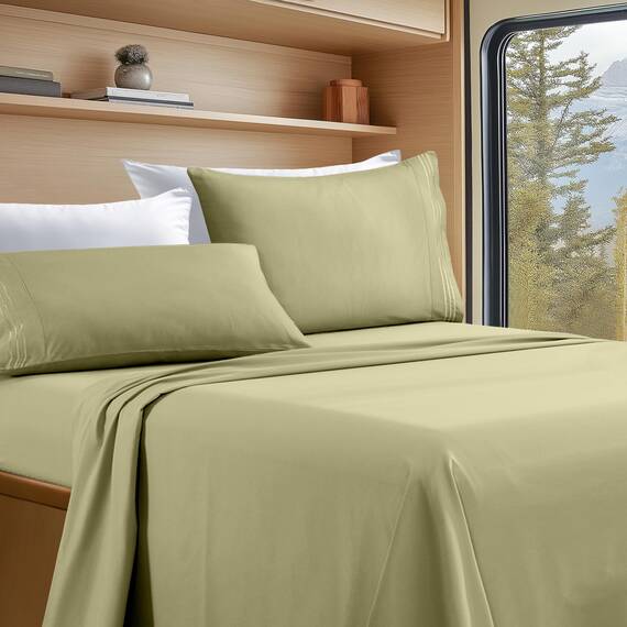 Elegant Comfort Luxuriöses 4-teiliges Bettlaken-Set, luxuriöse Bettwäsche aus 1500 Premium-Mikrofaser in Hotelqualität, knitterfrei, kühl und atmungsaktiv, leicht elastisch, kurzes Queen-Size-Bett,