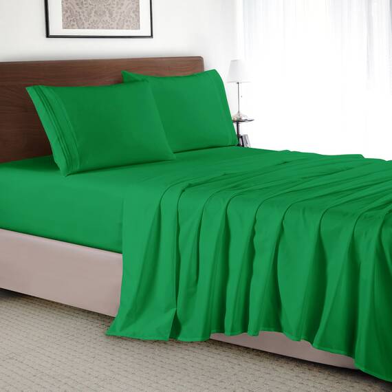 Elegant Comfort Luxus-Bettlaken-Set, 4-teilig, Fadenzahl 1500, ägyptische Qualität, Mikrofaser, knitterfrei, kühl und atmungsaktiv, einfache elastische Passform, California King, Smaragdgrün