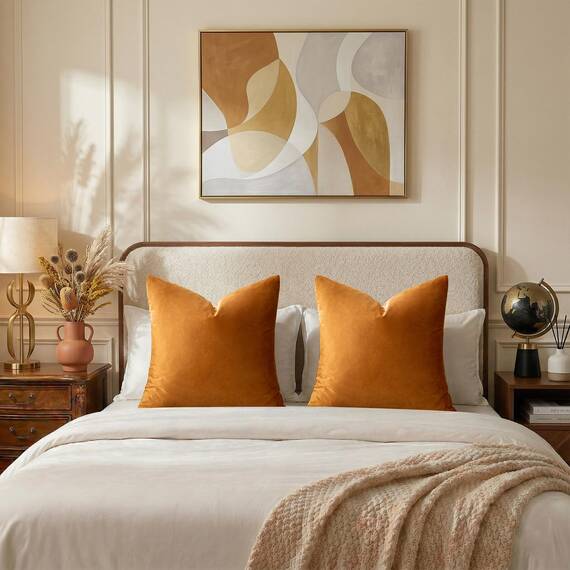 GIGIZAZA Dekorative Couch-Kissenbezüge, Set mit 2 Burnt Orange, quadratische Kissenbezüge, 61 x 61 cm, Kissenbezüge aus Samt