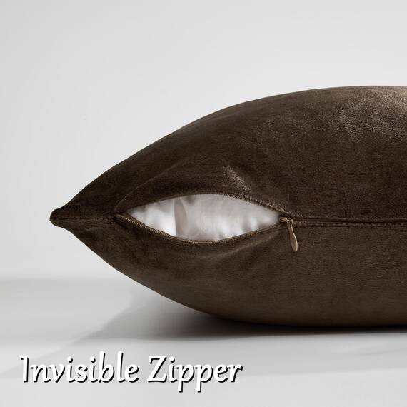 Brauner Samt-Kissenbezug, quadratisch, einfarbig, dekorativ, modern, große Vintage-Kissenbezüge für Couch, 2 Stück