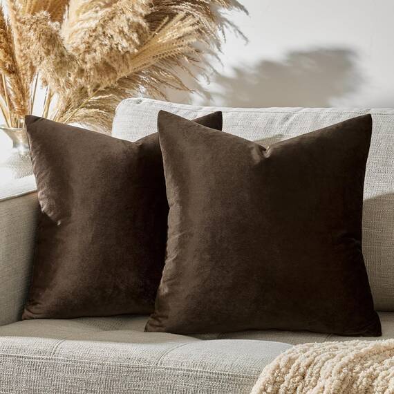 GIGIZAZA Braune Samt-Kissenbezüge, quadratisch, einfarbig, dekorativ, modern, kleine Vintage-Kissenbezüge für Couch, 45,7 x 45,7 cm, 2 Stück