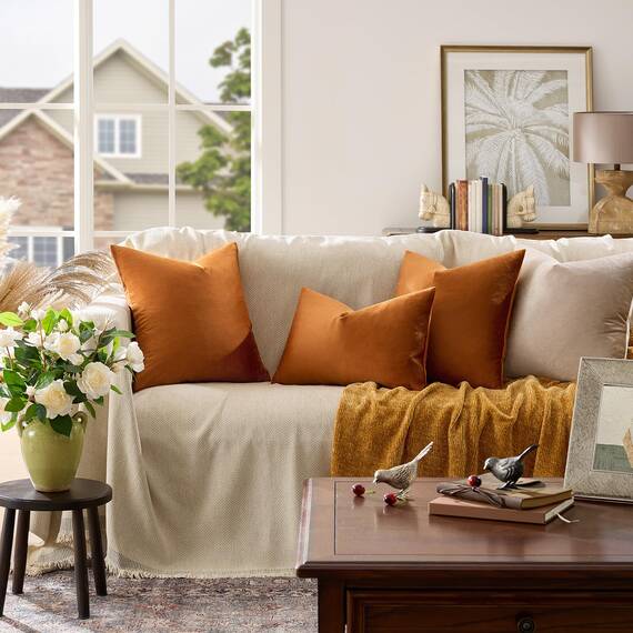 Gigizaza, dekorative Kissenbezüge, 66 x 66 cm, 2-er-Set, Samt, orangebraun (rostorange), für Sofakissen, Wohnzimmer, Schlafzimmer