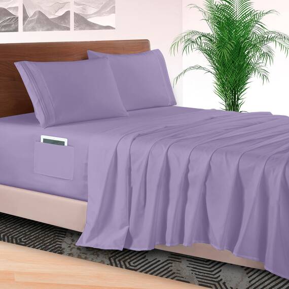 Elegant Comfort 4-teiliges Bettlaken-Set, luxuriöse Bettwäsche, 1500 Premium-Mikrofaser, Hotelqualität, Rundumgummi, 45,7 - 61 cm tiefes Spannbetttuch, extra tiefe Bettlaken, California King, Violett