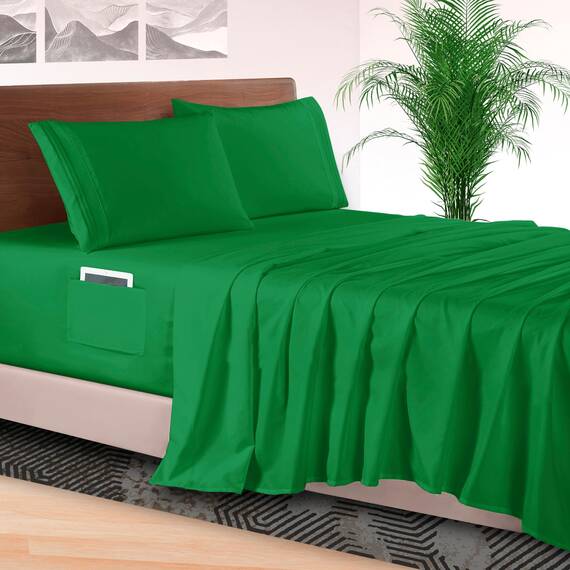 Elegant Comfort Luxus-Bettwäsche-Set, 4-teilig, 1500, hochwertige Mikrofaser, rundum elastisch, 45,7-61 cm tief, extra Tiefe Bettlaken, Kingsize, Smaragdgrün