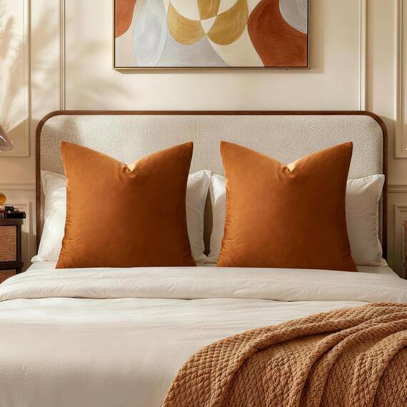 Gigizaza, dekorative Kissenbezüge, 66 x 66 cm, 2-er-Set, Samt, orangebraun (rostorange), für Sofakissen, Wohnzimmer, Schlafzimmer
