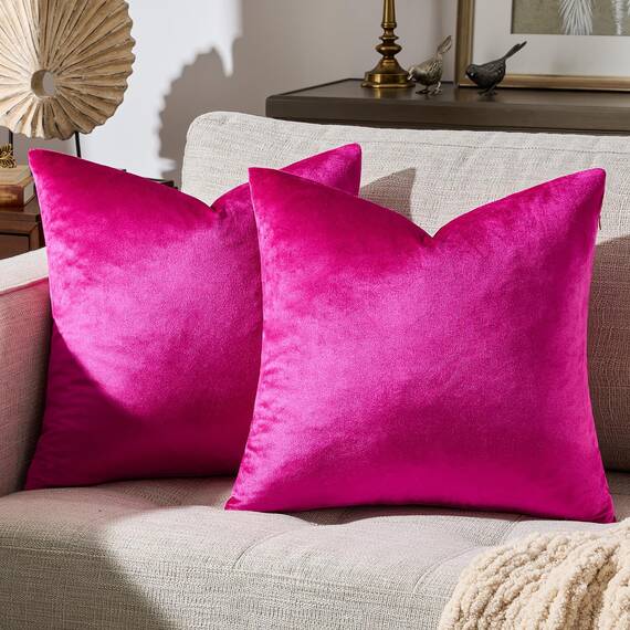 Gigizaza, dekorative Kissenbezüge, 46 x 46 cm, 2-er-Set, Samt, Boho, pink (Hot Pink), für Couch, für Sofakissen, Schlafzimmer