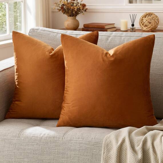 Gigizaza, dekorative Kissenbezüge, 66 x 66 cm, 2-er-Set, Samt, orangebraun (rostorange), für Sofakissen, Wohnzimmer, Schlafzimmer