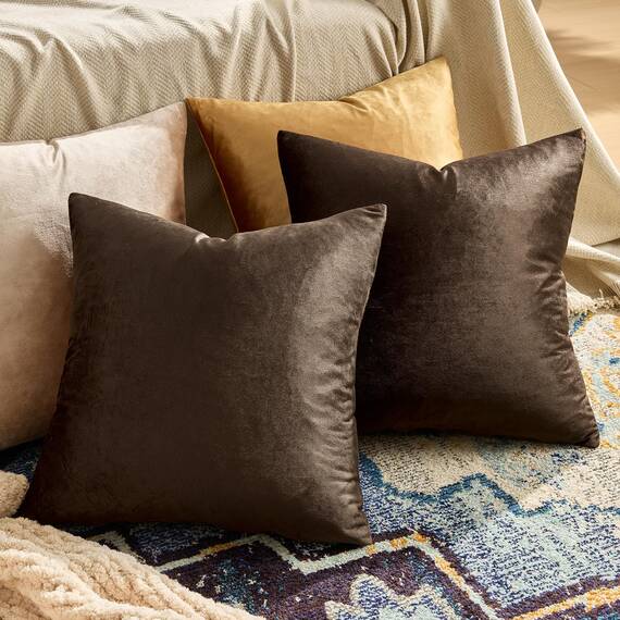 Samt-Kissenbezüge, quadratisch, einfarbig, dekorativ, modern, große Vintage-Kissenbezüge für Couch, 2 Stück, Braun, 50,8 x 50,8 cm